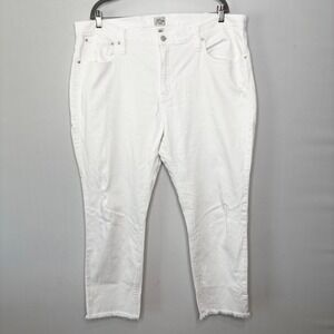 J Crew Slim Boyfriend Jeans Women's Size 35 White Straight Distressed Raw‎ Hem